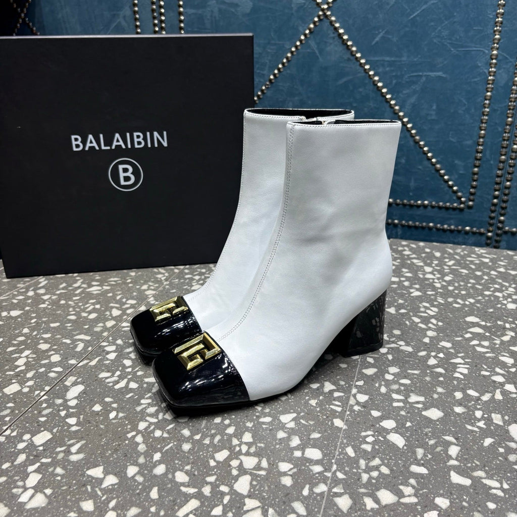 BALMAIN 26S BOOTS 65 MM IN WHITE AND BLACK CALFSKIN