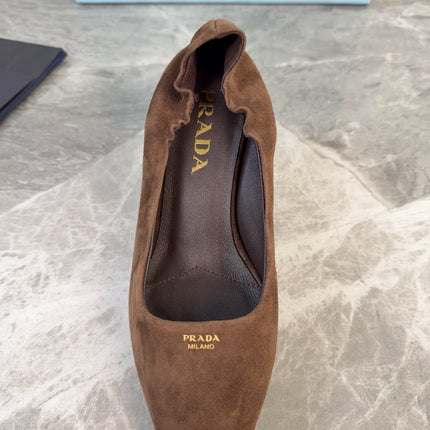 PRADA 25S HIGH HEELS 75 MM IN DARK BROWN SUEDE