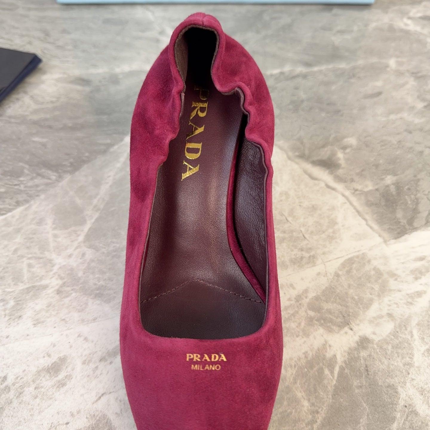 PRADA 25S HIGH HEELS 75 MM IN DARK RED SUEDE