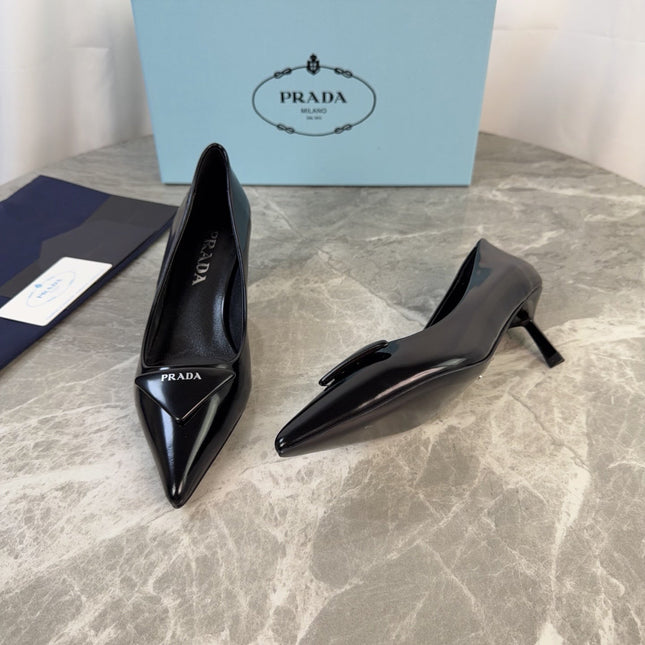 PRADA 25S POINTED-TOE HIGH HEELS 55 MM IN BLACK LAMBSKIN