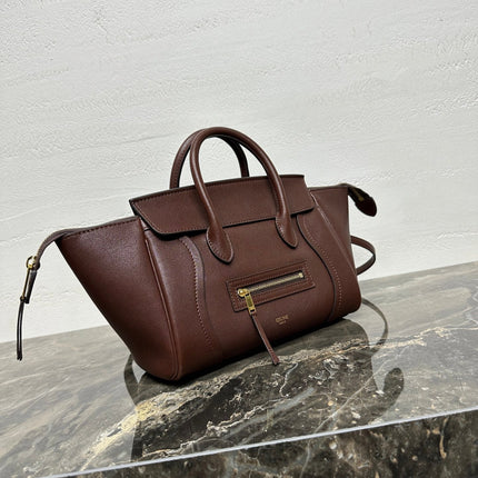 CELINE 25S NEW LUGGAGE 38MM IN CHOCOLATE BROWN  SHINY LAMBSKIN GOLD HARDWARE
