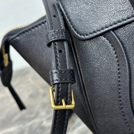 CELINE 25S NEW LUGGAGE 38MM IN BLACK SHINY LAMBSKIN GOLD HARDWARE