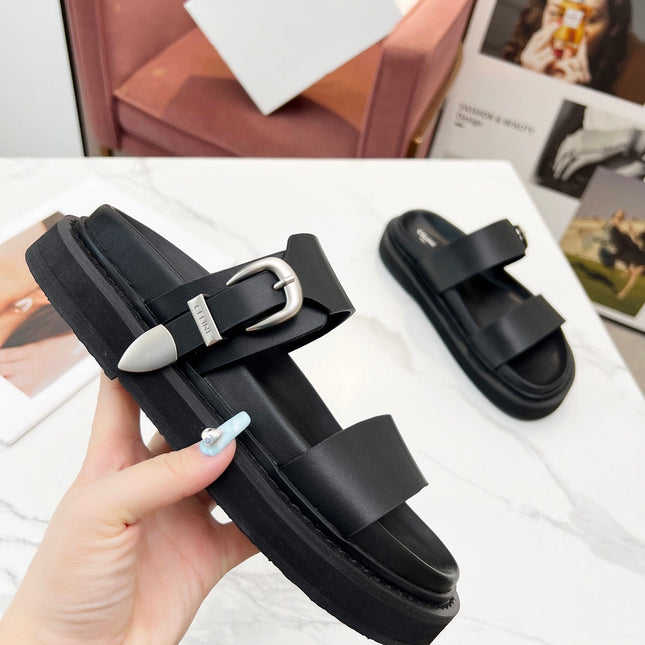 TWO-STRAP SANDALS IN BLACK CALFSKIN