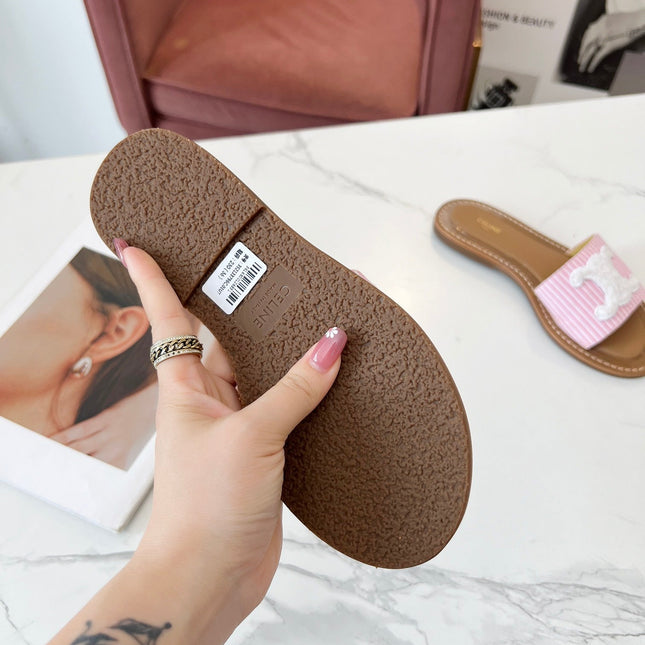 LYMPIA MULE STRIPED LIGHT PINK CANVAS WOOL LOGO