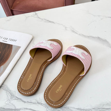 LYMPIA MULE STRIPED LIGHT PINK CANVAS WOOL LOGO