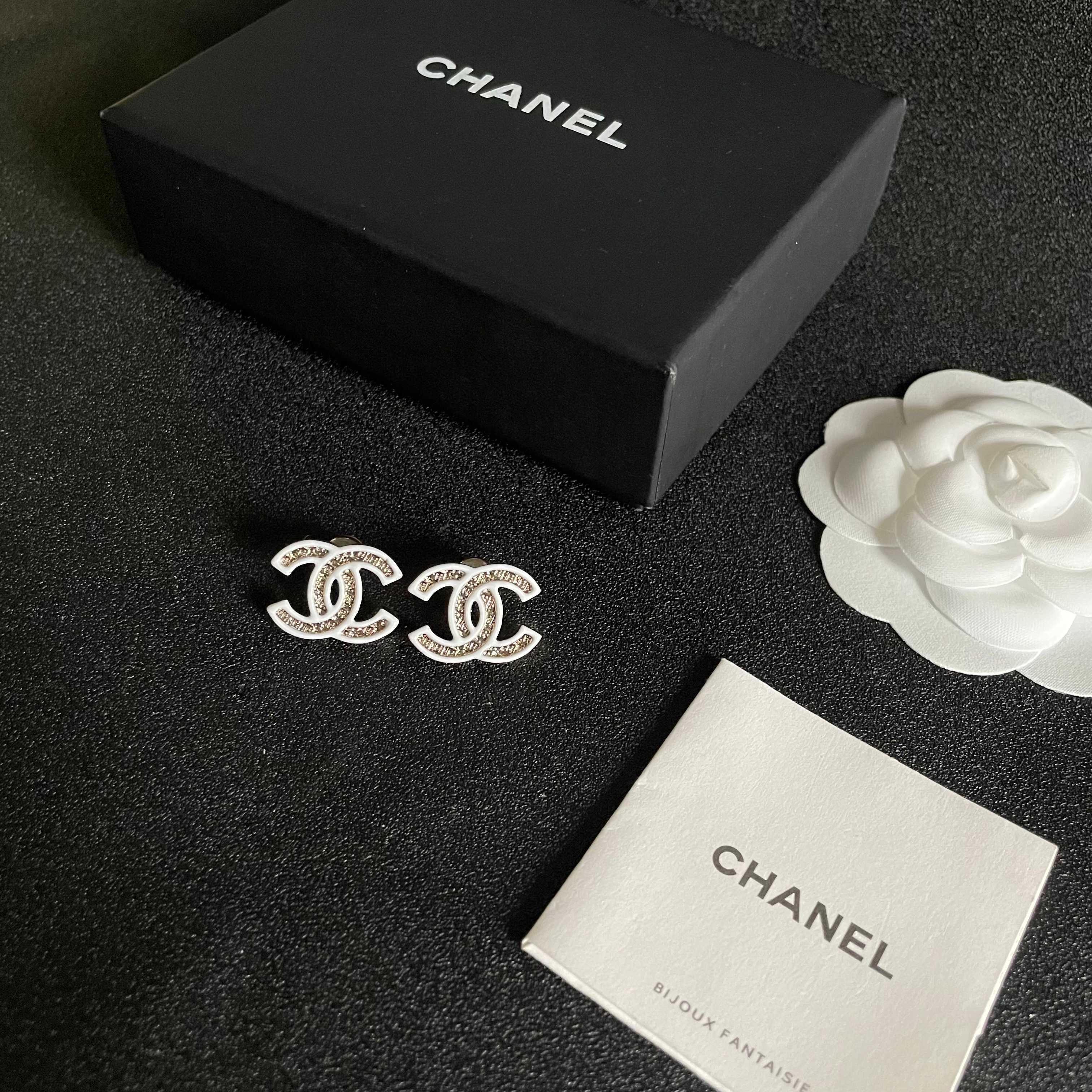 DOUBLE C STUD EARRINGS WITH WHITE TRIM AND CENTER STONE