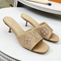HIGH MULE IN CAMEL BEIGE LAMBSKIN WITH RHINSTONES 55 MM
