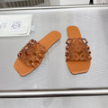 LOEWE 26S FLAT SANDALS IN BURNT ORANGE CALFSKIN WITH CRYSTALS