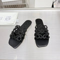 LOEWE 26S FLAT SANDALS IN BLACK CALFSKIN WITH CRYSTALS