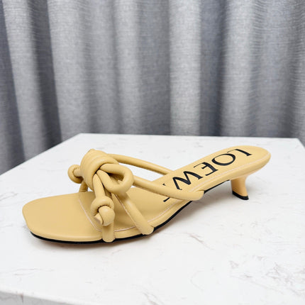 LOEWE 26S KITTEN HEEL KNOT SANDALS 45MM IN WARM BEIGE CALFSKIN