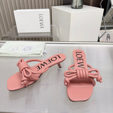 LOEWE 26S KITTEN HEEL KNOT SANDALS 45MM IN PINK CALFSKIN