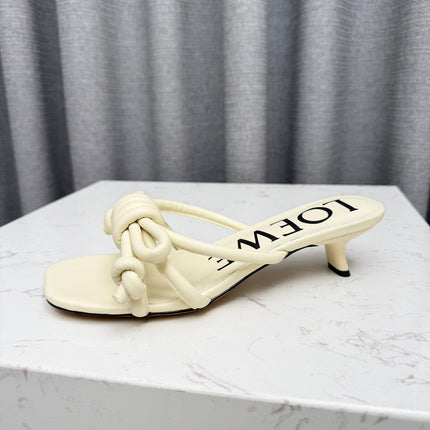 LOEWE 26S KITTEN HEEL KNOT SANDALS 45MM IN CREAM WHITE CALFSKIN