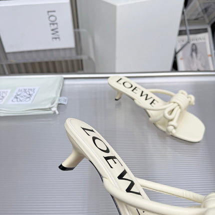 LOEWE 26S KITTEN HEEL KNOT SANDALS 45MM IN CREAM WHITE CALFSKIN
