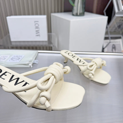 LOEWE 26S KITTEN HEEL KNOT SANDALS 45MM IN CREAM WHITE CALFSKIN
