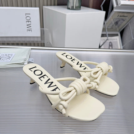 LOEWE 26S KITTEN HEEL KNOT SANDALS 45MM IN CREAM WHITE CALFSKIN