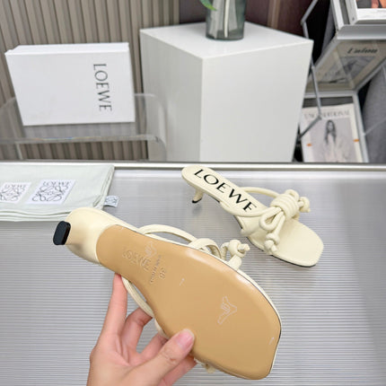 LOEWE 26S KITTEN HEEL KNOT SANDALS 45MM IN CREAM WHITE CALFSKIN