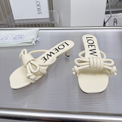 LOEWE 26S KITTEN HEEL KNOT SANDALS 45MM IN CREAM WHITE CALFSKIN