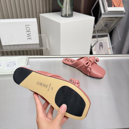 LOEWE 26S MULE LOAFERS IN PINK CALFSKIN KNOT DETAIL