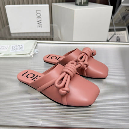 LOEWE 26S MULE LOAFERS IN PINK CALFSKIN KNOT DETAIL
