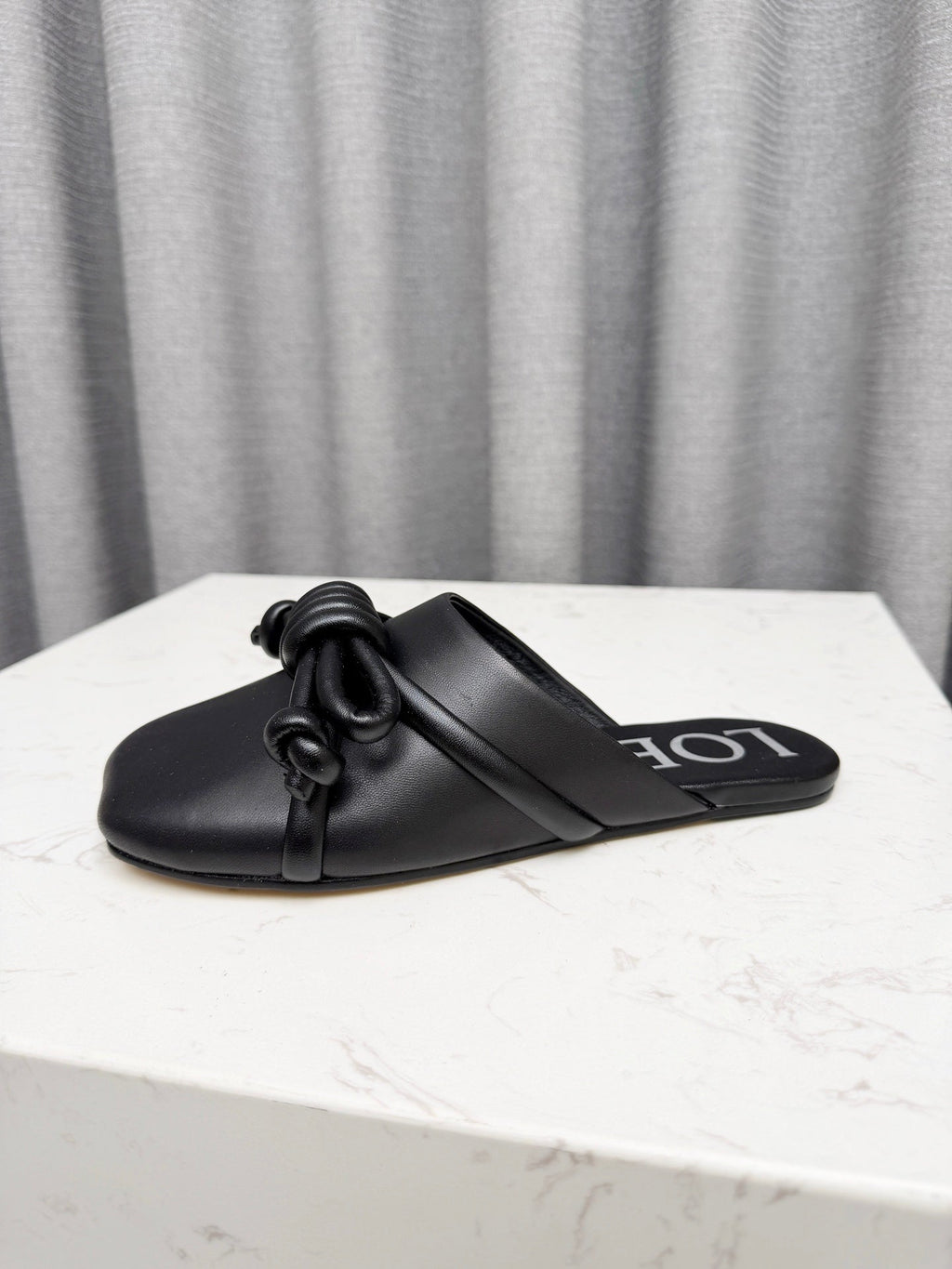 LOEWE 26S MULE LOAFERS IN BLACK CALFSKIN KNOT DETAIL