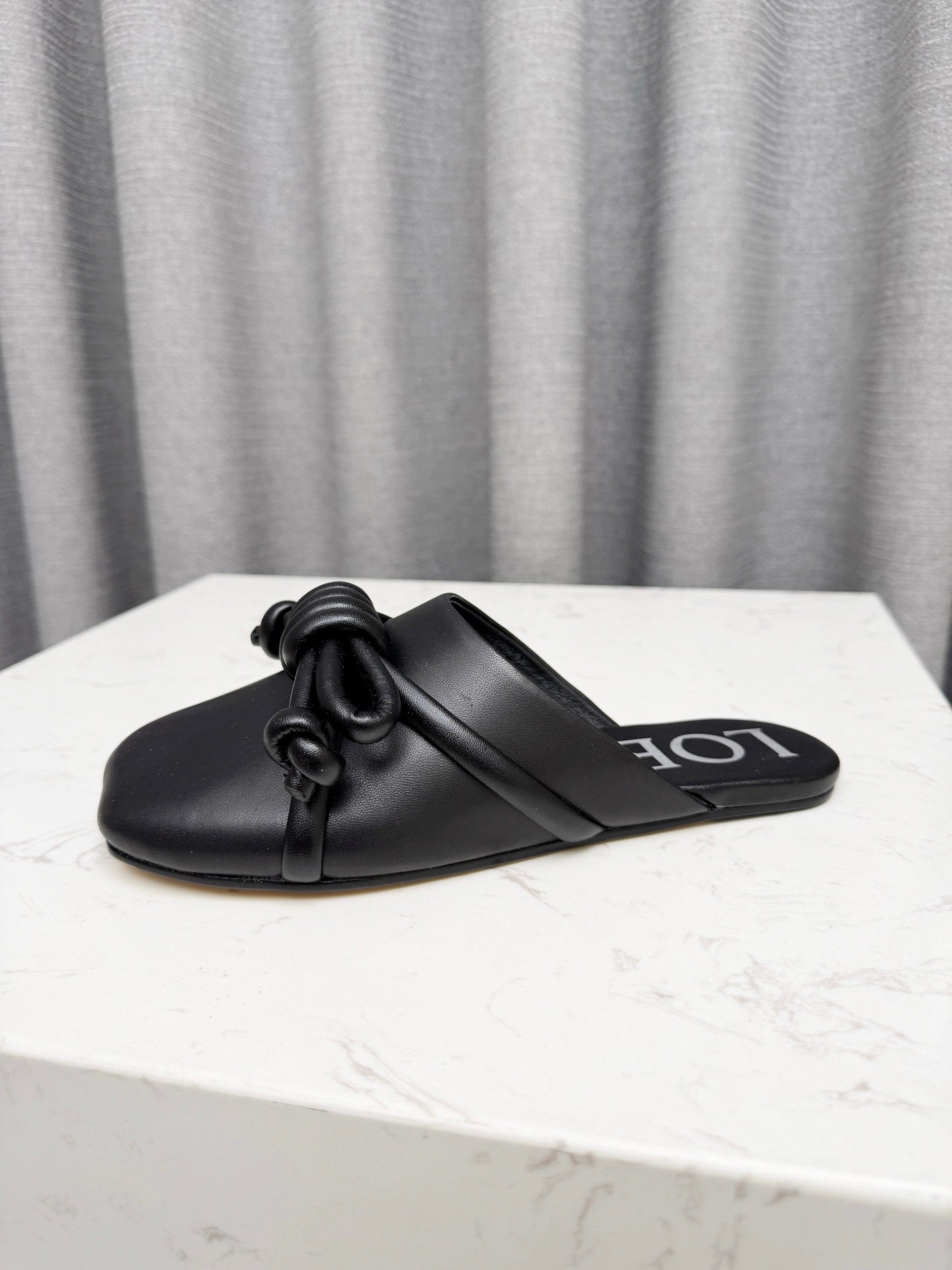 LOEWE 26S MULE LOAFERS IN BLACK CALFSKIN KNOT DETAIL