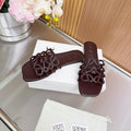 LOEWE 26S PETAL ANAGRAM SLIDE IN DARK BROWN SOFT CALFSKIN