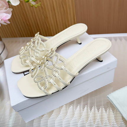 LOEWE 26S PETAL ANAGRAM SLIDE 45MM IN CREAM WHITE SOFT CALFSKIN WITH CRYSTALS