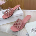 LOEWE 26S PETAL ANAGRAM SLIDE 45MM IN PINK SOFT CALFSKIN WITH CRYSTALS