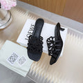 LOEWE 26S PETAL ANAGRAM SLIDE 45MM IN BLACK SOFT CALFSKIN WITH CRYSTALS