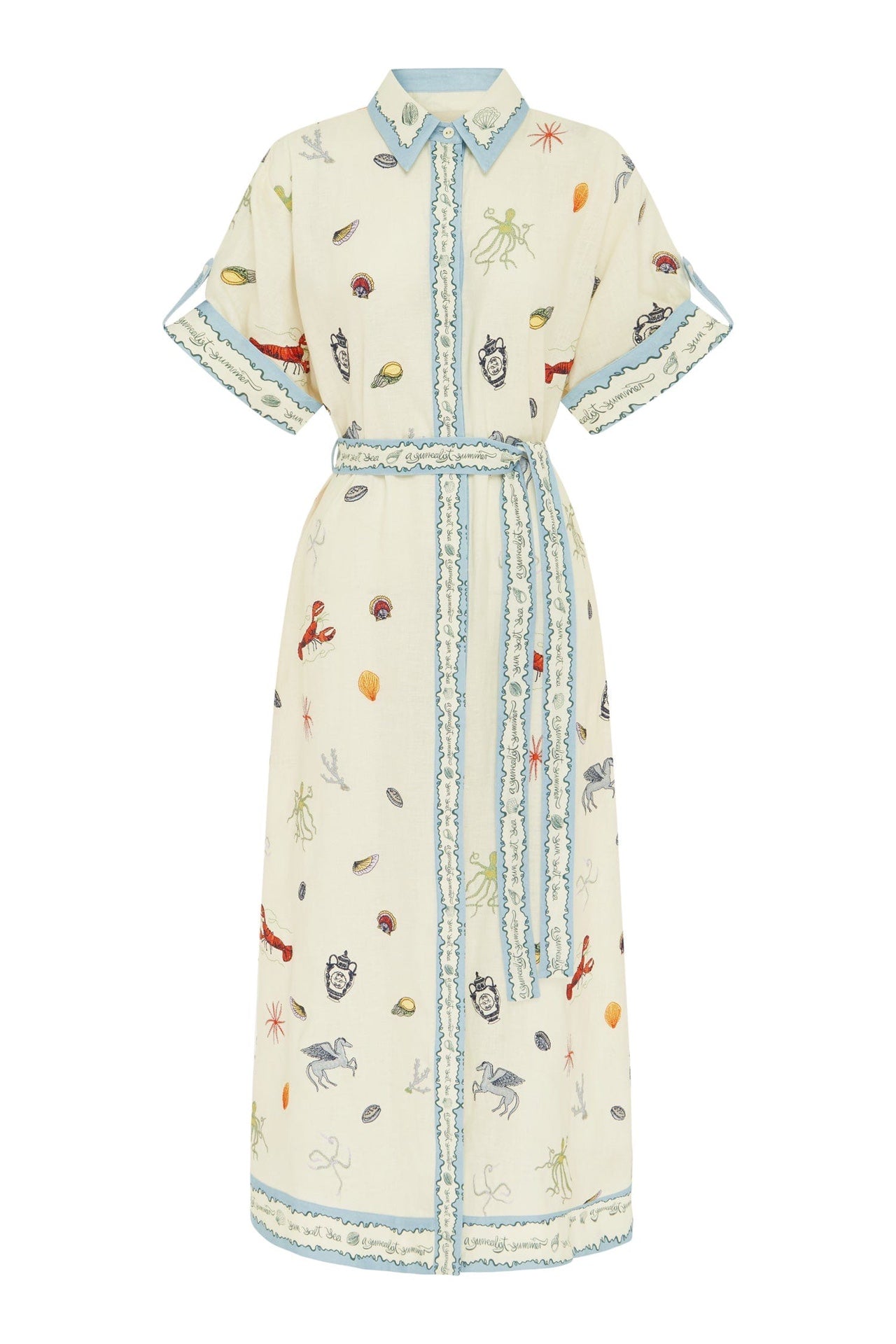 ALEMAIS LONG SHIRT DRESS WITH BELT AND OCEAN-INSPIRED PRINT 267458