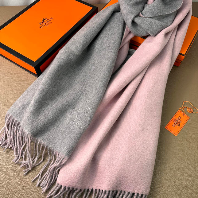 DOUBLE-FACE SCARF 200 CM IN LIGHT PINK AND GREY CASHMERE