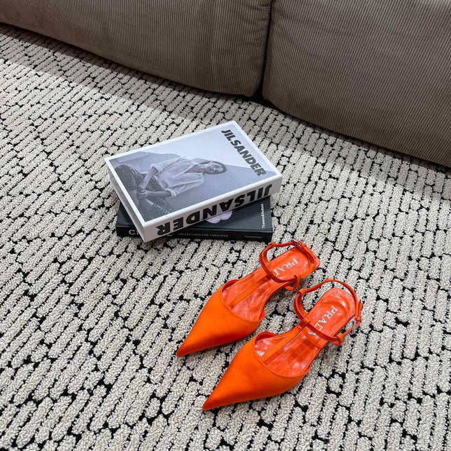 PRA SATIN SLINGBACK PUMPS BRIGHT ORANGE