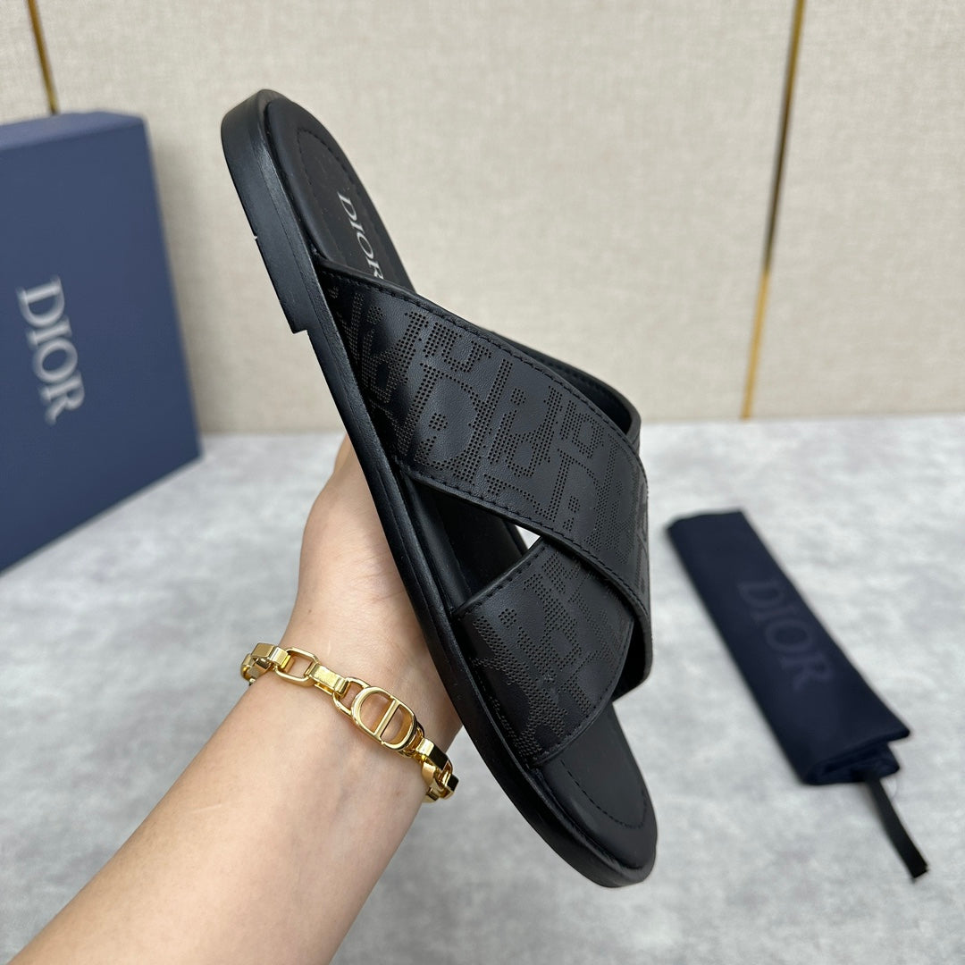 CD ALIAS SANDAL BLACK EMBOSSED CALFSKIN