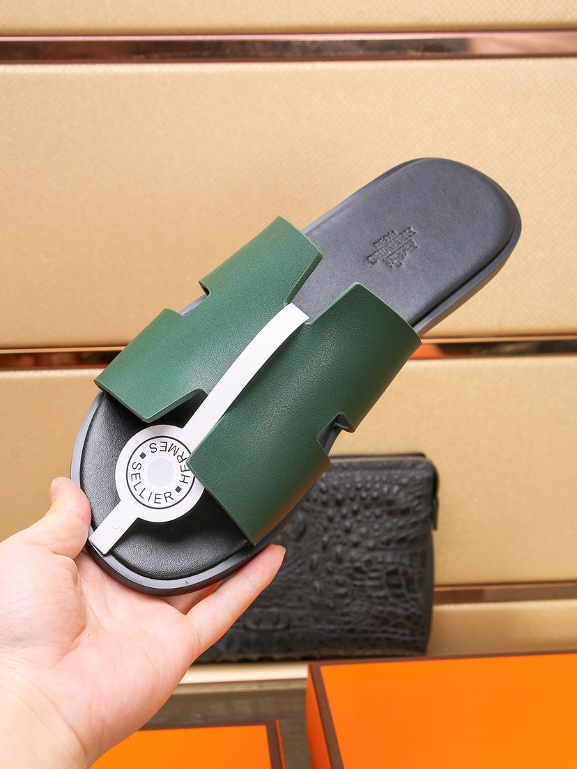 HM IZMIR SANDAL DARK GREEN AND BLACK CALFSKIN