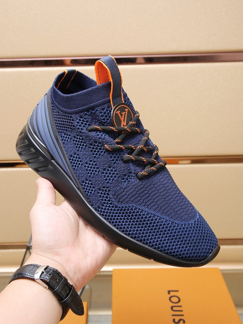 LV TRAINERS DAMIER NAVY BLUE MESH FABRIC