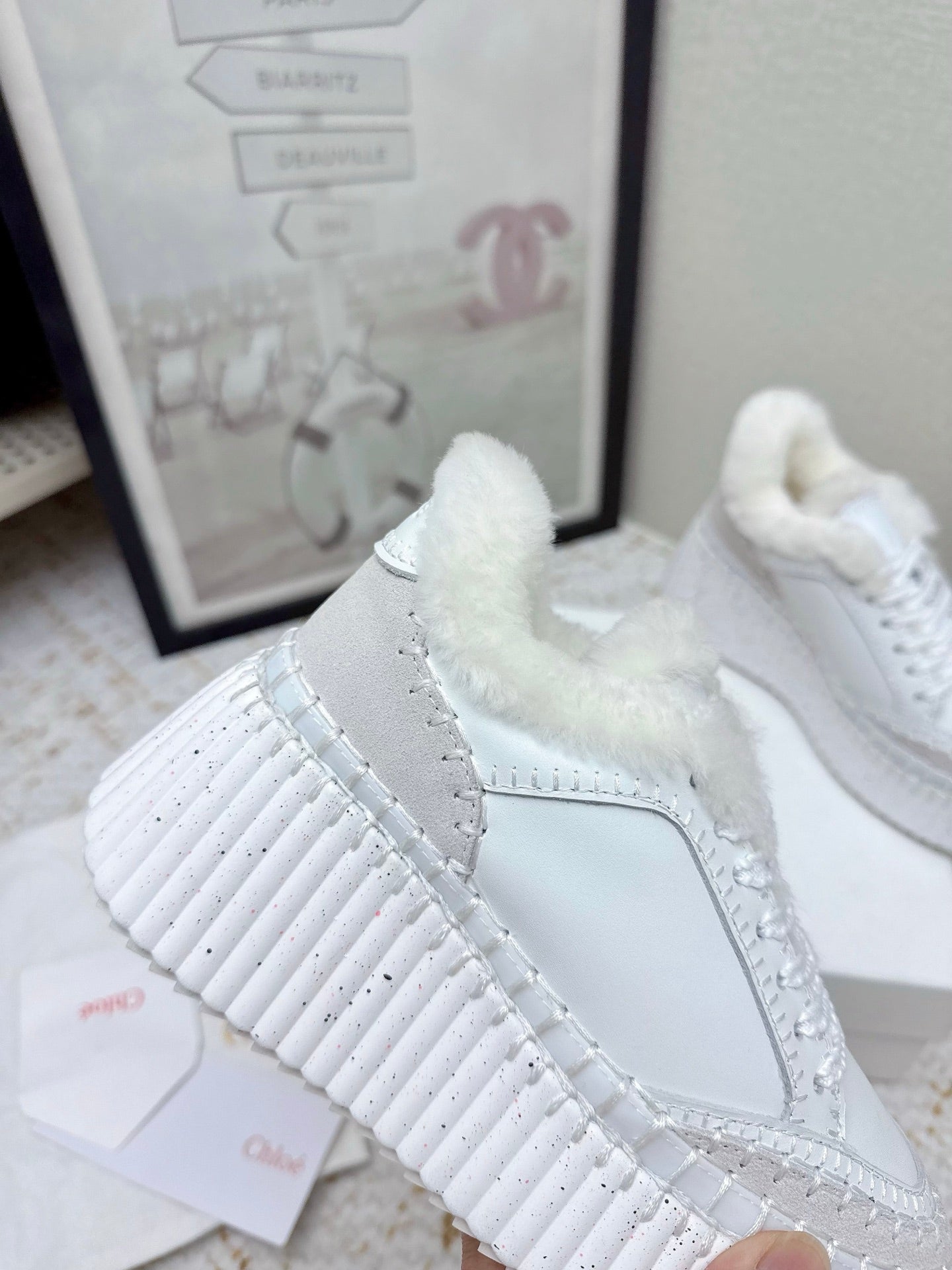 CHLOÉ 26S WEDGE SOLE SNEAKERS IN WHITE CALFSKIN