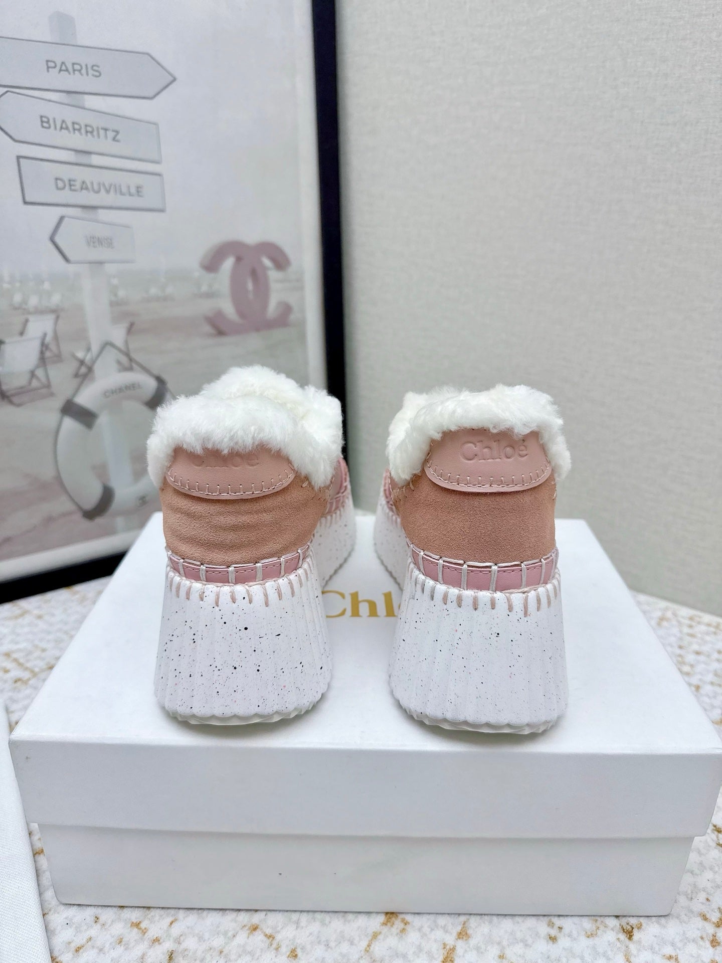 CHLOÉ 26S WEDGE SOLE SNEAKERS IN LIGHT PINK CALFSKIN