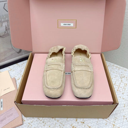 MIUMIU 25S NAPPA LOAFERS IN BEIGE SUEDE