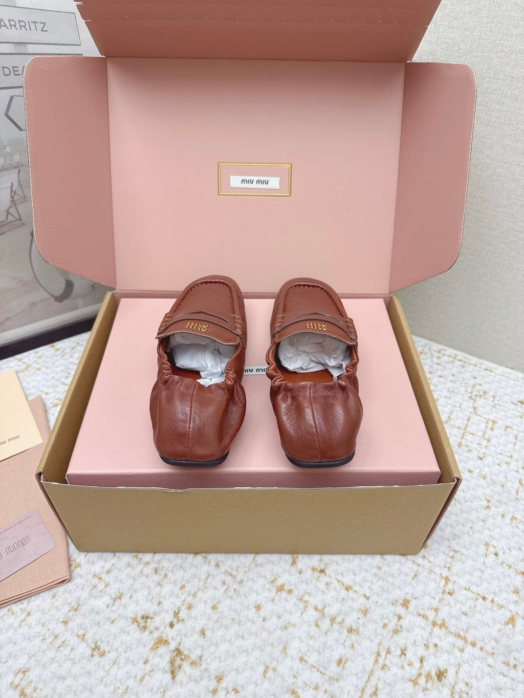 MIUMIU 25S NAPPA LOAFERS IN RUSTY BROWN LAMBSKIN