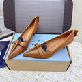 PRADA 26S ANTIQUED LEATHER PUMPS 55MM IN TAN BROWN CALFSKIN