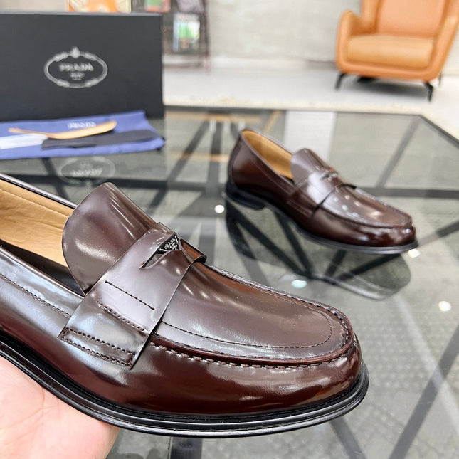 PRA LOAFER IN GLOSSY CHOCOLATE BROWN CALFSKIN