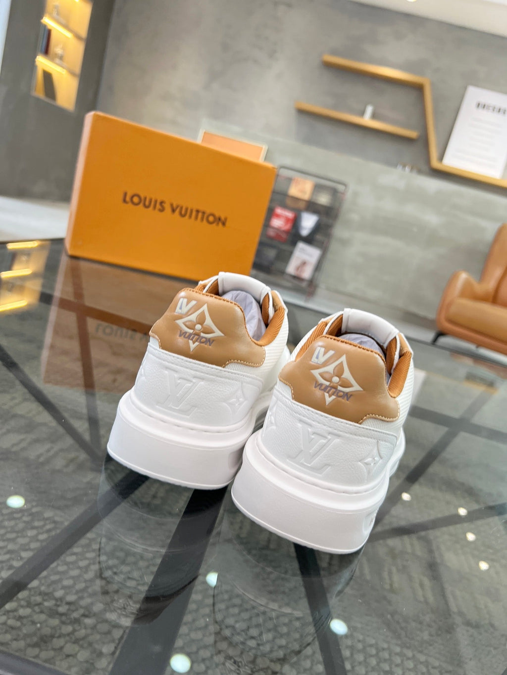 BEVERLY HILLS TRAINERS WHITE MIX BROWN CALFSKIN AND MESH FABRIC