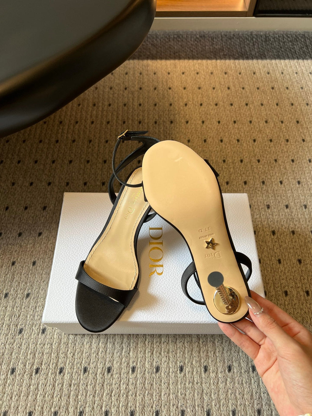 DIOR 26S CRYSTAL HIGH-HEEL SANDALS 80 MM IN BLACK LAMBSKIN AND FABRIC