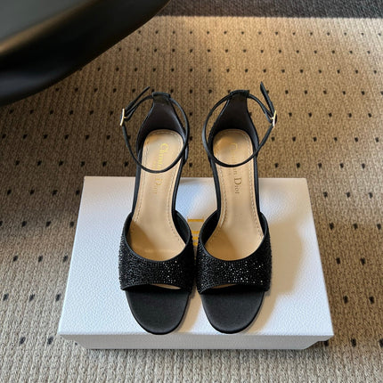 DIOR 26S HIGH-HEEL SANDALS 80 MM IN BLACK CRYSTAL-EMBELLISHED AND LAMBSKIN