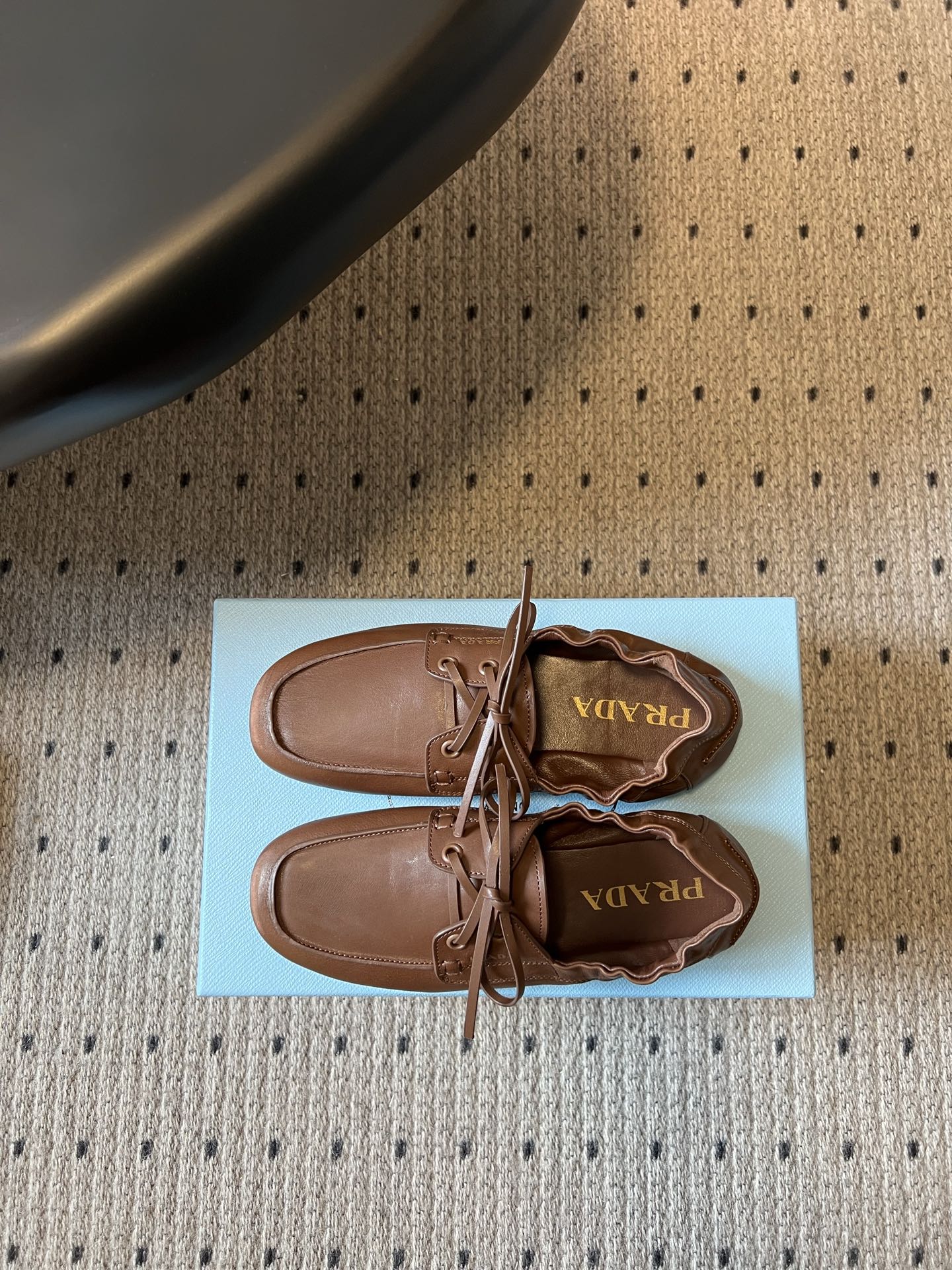 PRADA 26S LACE UP SQUARE TOE LOAFERS IN BROWN CALFSKIN
