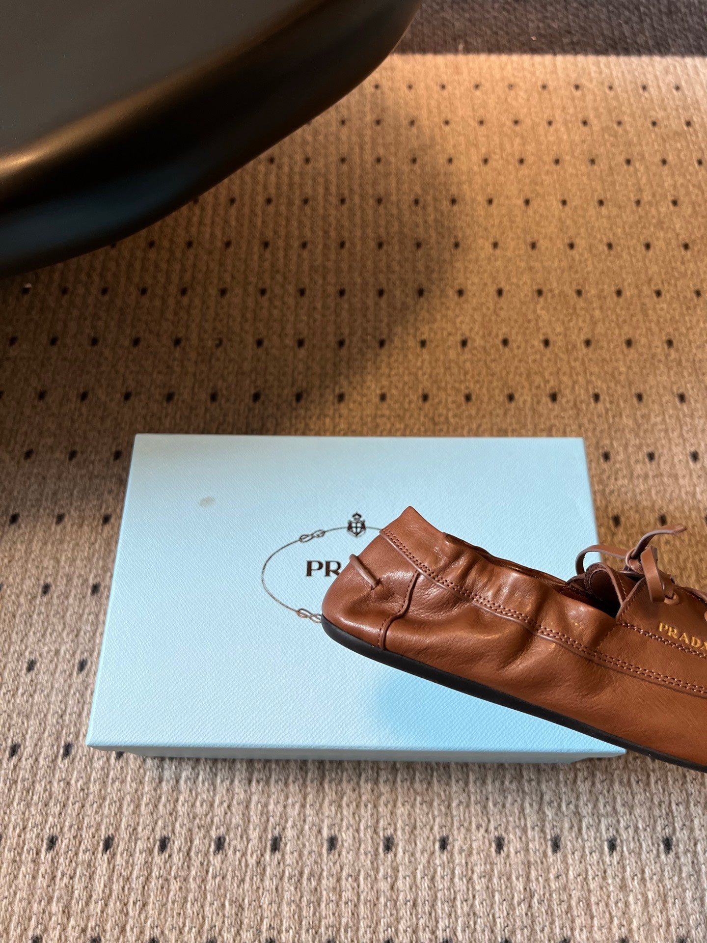 PRADA 26S LACE UP SQUARE TOE LOAFERS IN BROWN CALFSKIN