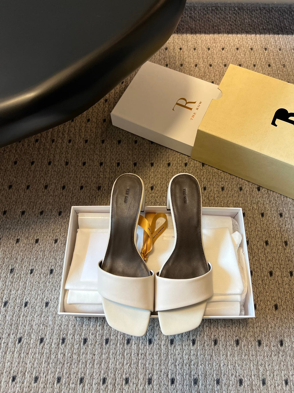 THE ROW 26S SQUARE TOE SLIDE SANDALS 50MM IN WHITE CALFSKIN