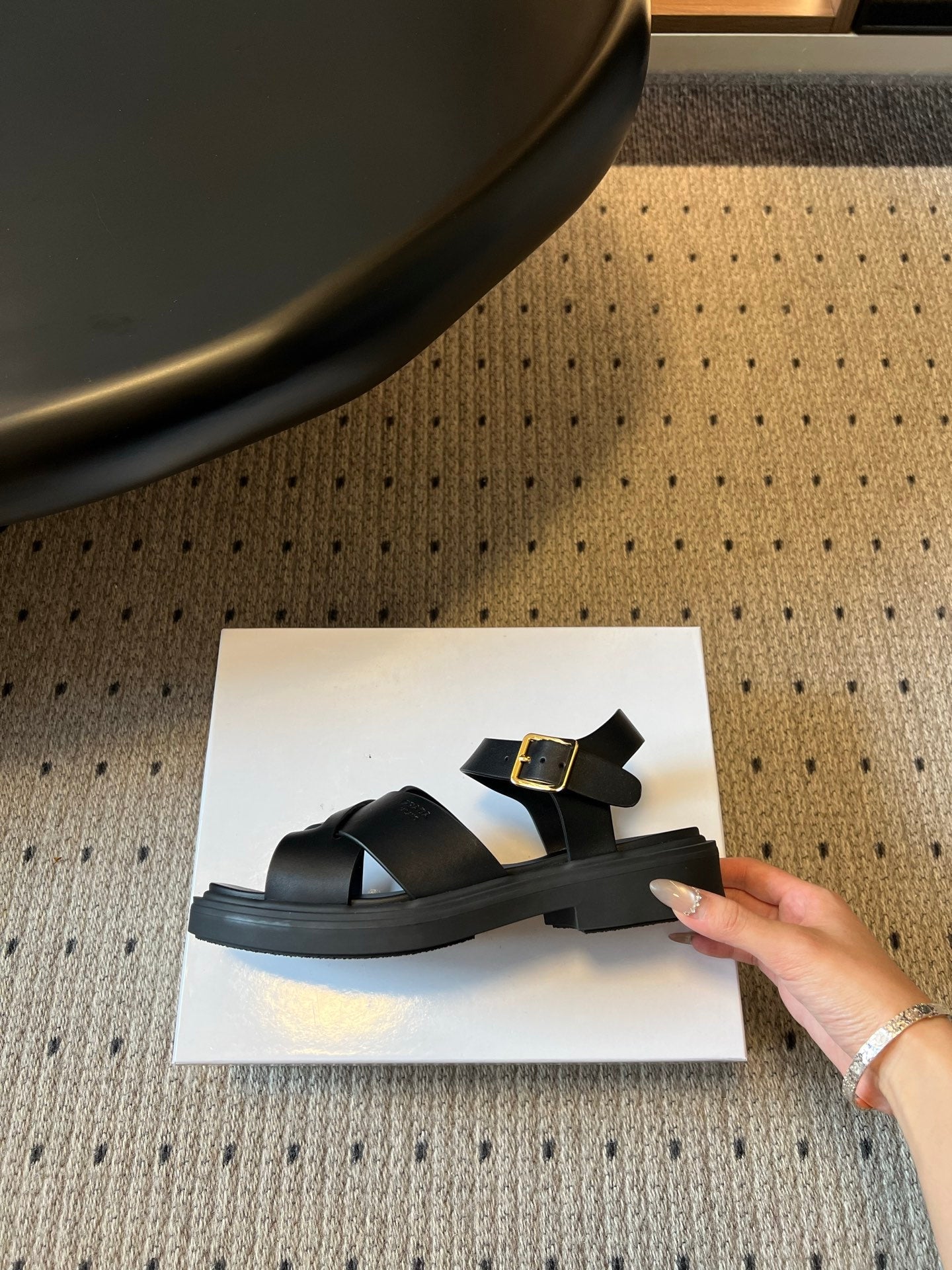 PRADA 26S CROSS STRAP PLATFORM SANDALS 35MM IN BLACK CALFSKIN
