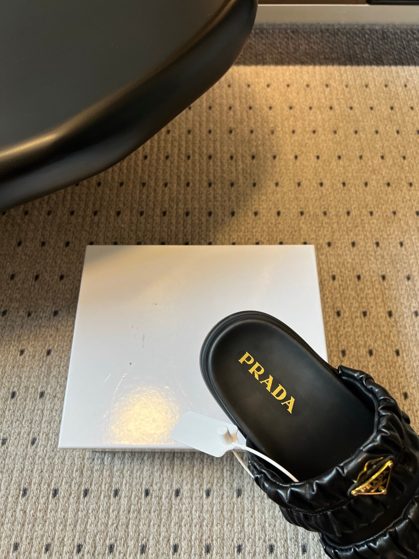 PRADA 26S RUCHED DOUBLE STRAP PLATFORM SLIDES 55MM IN BLACK CALFSKIN