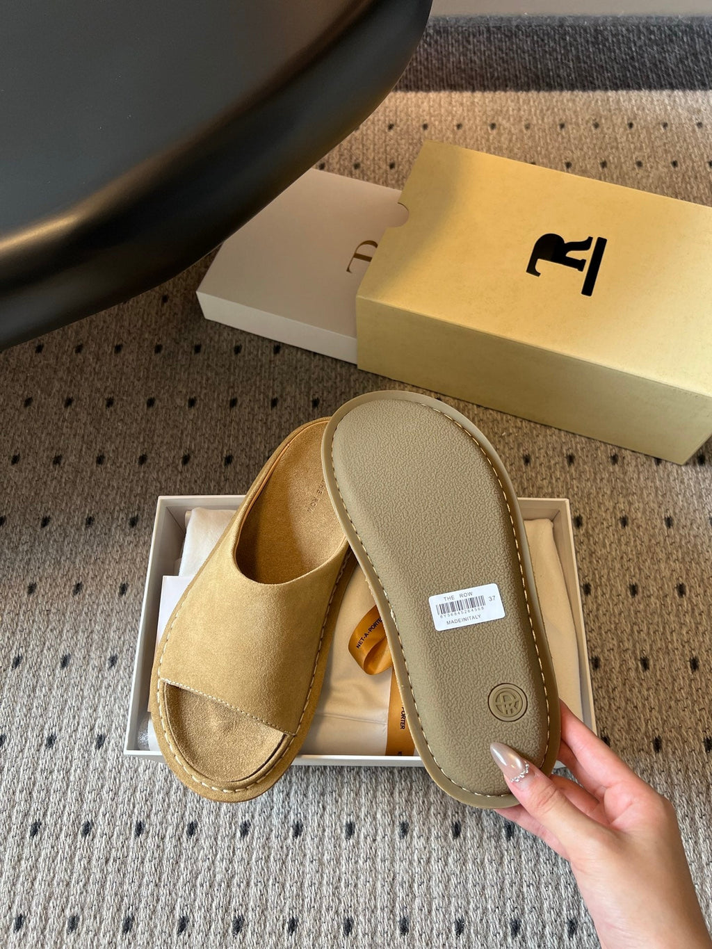 THE ROW 26S OPEN TOE MULES IN SAND BROWN SUEDE